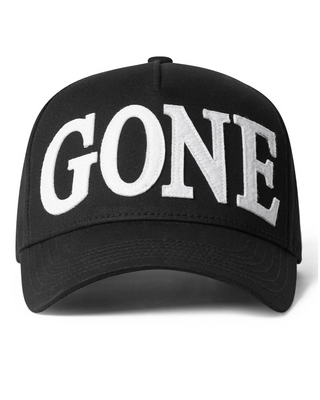 Black cap with 'GONE' text on a white background