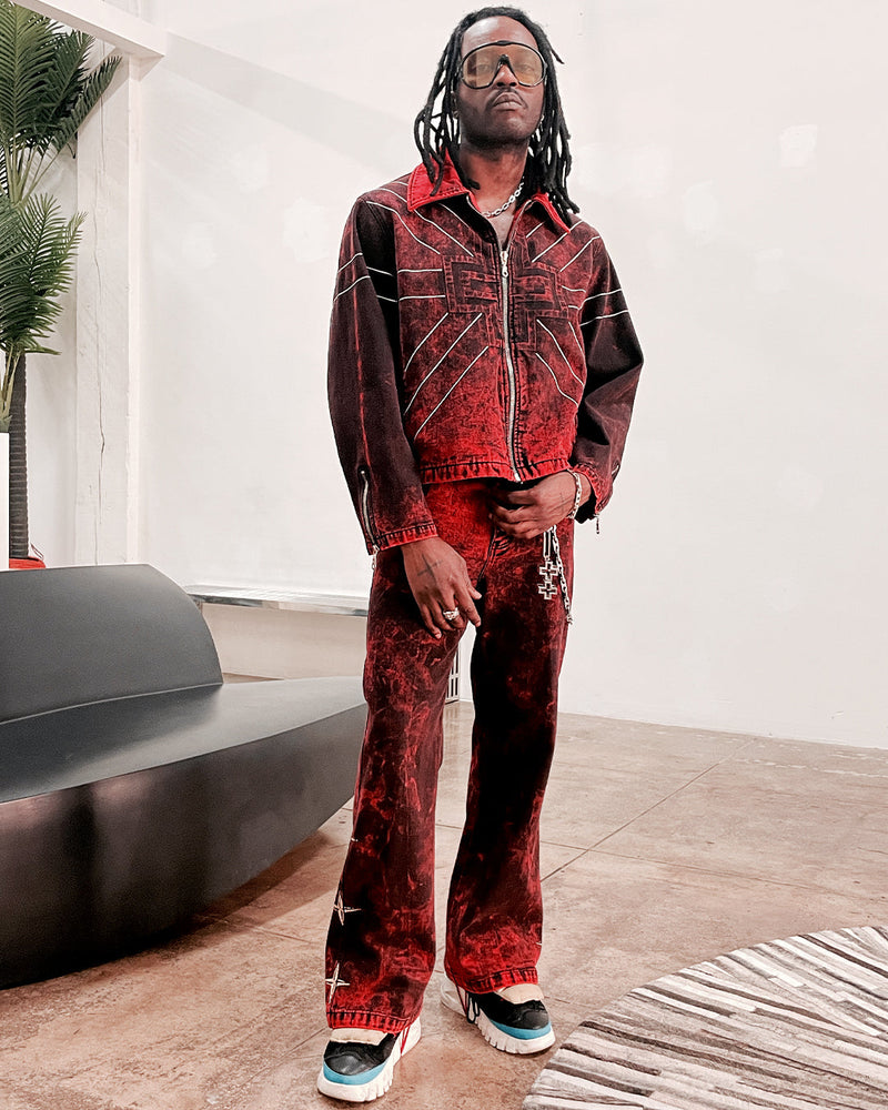 Freshiam JEANS TRIPLE STAR FLARED JEANS - BLACK FIRE LAVA [PRE-ORDER]